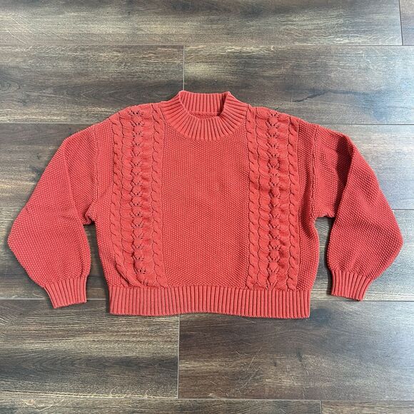 Billabong Great Escape Size Medium Sweater Rust Orange Cable Knit - Picture 3 of 9